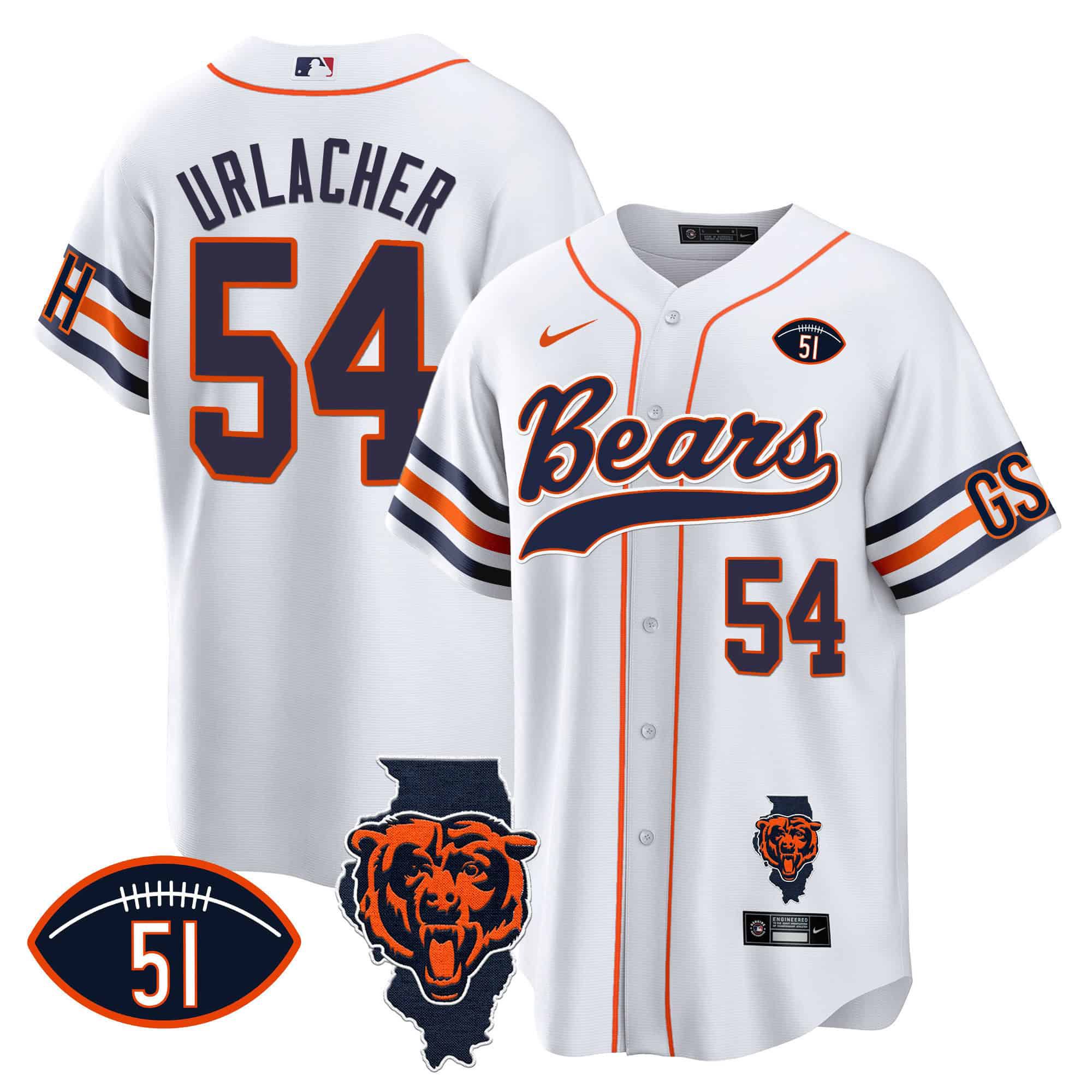 Men Chicago Bears #54 Urlacher White 2024 Nike Patch Baseball NFL Jersey->indianapolis colts->NFL Jersey